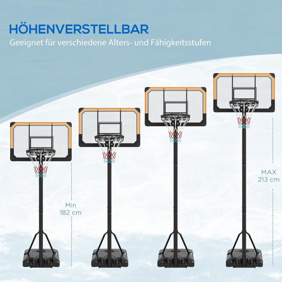 Northio  Basketballkorb Outdoor mit Ständer, 182-213 cm höhenverstellbar Basketballständer mit Rollen, Basketballanlage Standfuß, für Indoor, Outdoor, Stahl, Schwarz 
