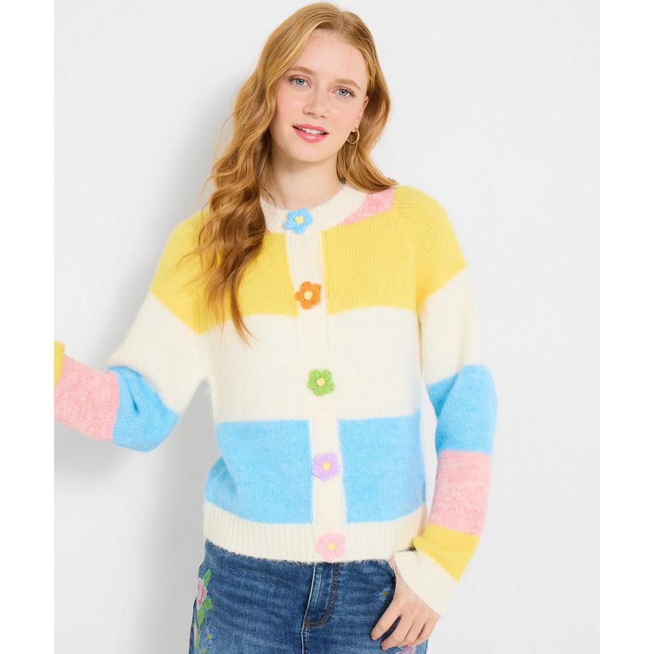 Joe Browns Cardigan a righe con motivo floreale e bottoni a pressione  