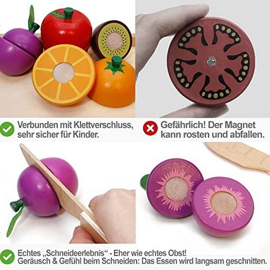 Activity-board  Küchenspielzeug Schneiden Obst Gemüse Lebensmittel Holz mit Klettverschluss Verbindung für Kinder 