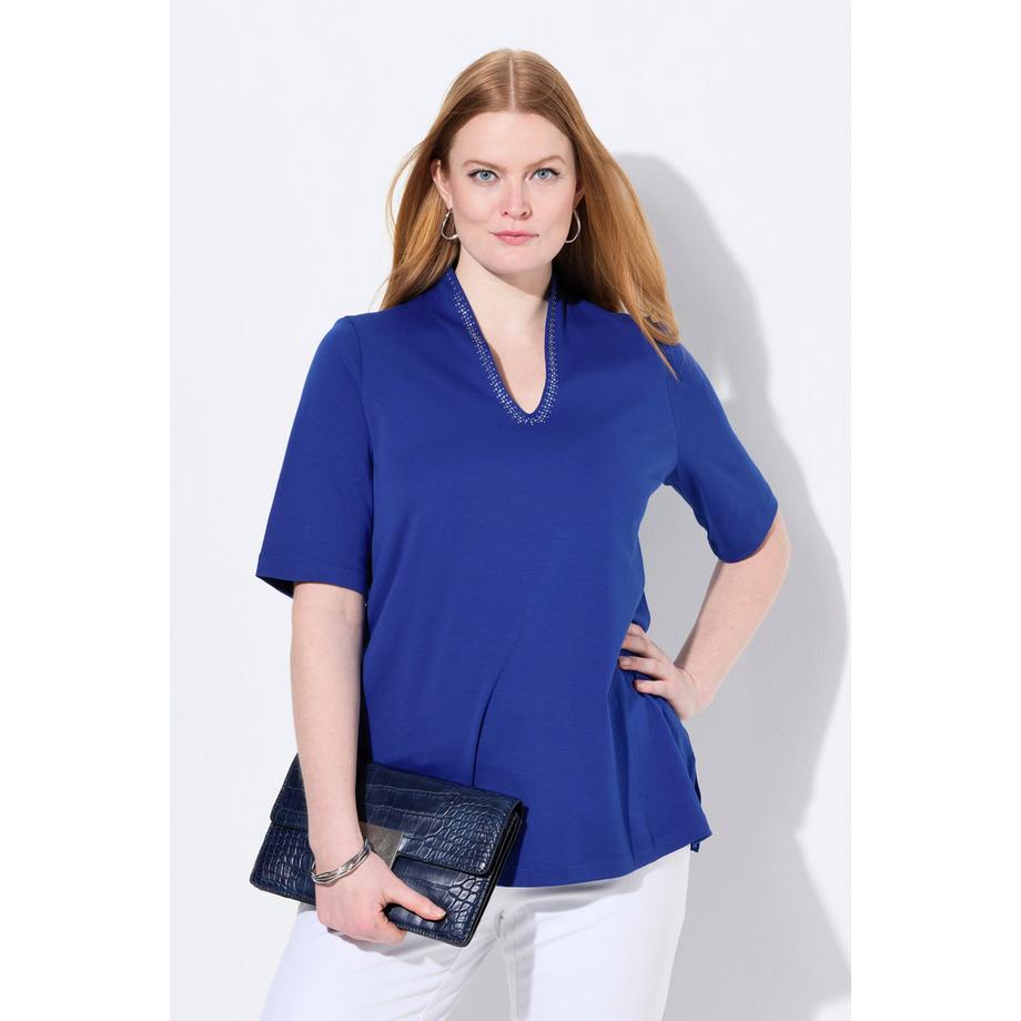 Ulla Popken T-Shirt Linea A Collo Alto Mezza Manica  