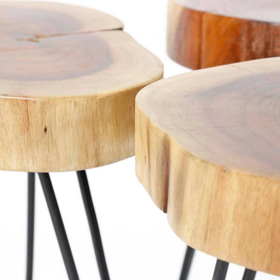 mutoni Table d'appoint en tronc d'acacia massif de 6 cm d'épaisseur avec structure en acier  