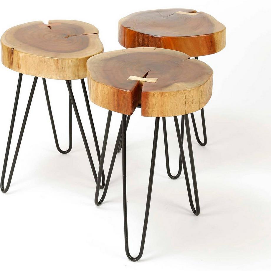 mutoni Table d'appoint en tronc d'acacia massif de 6 cm d'épaisseur avec structure en acier  