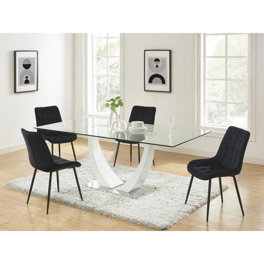 Vente-unique Lot de 6 chaises matelassées - Velours et métal - Noir - OLLUA  