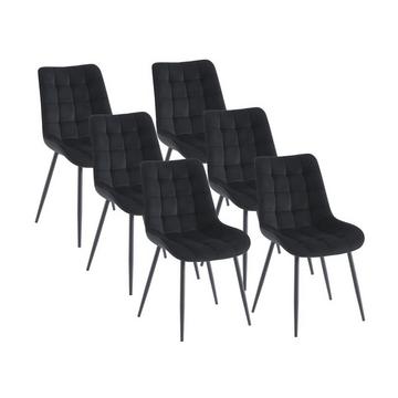 Lot de 6 chaises matelassées - Velours et métal - Noir - OLLUA