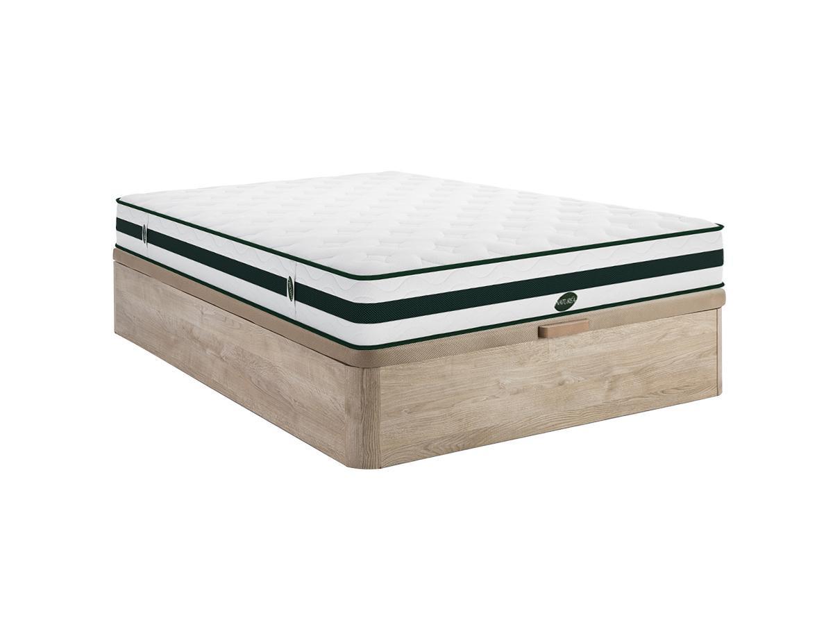 Vente-unique Ensemble 160 x 200 cm sommier coffre naturel clair + matelas naturel ressorts ensachés 5 zones ép.24cm - AGATHE de NATUREA  