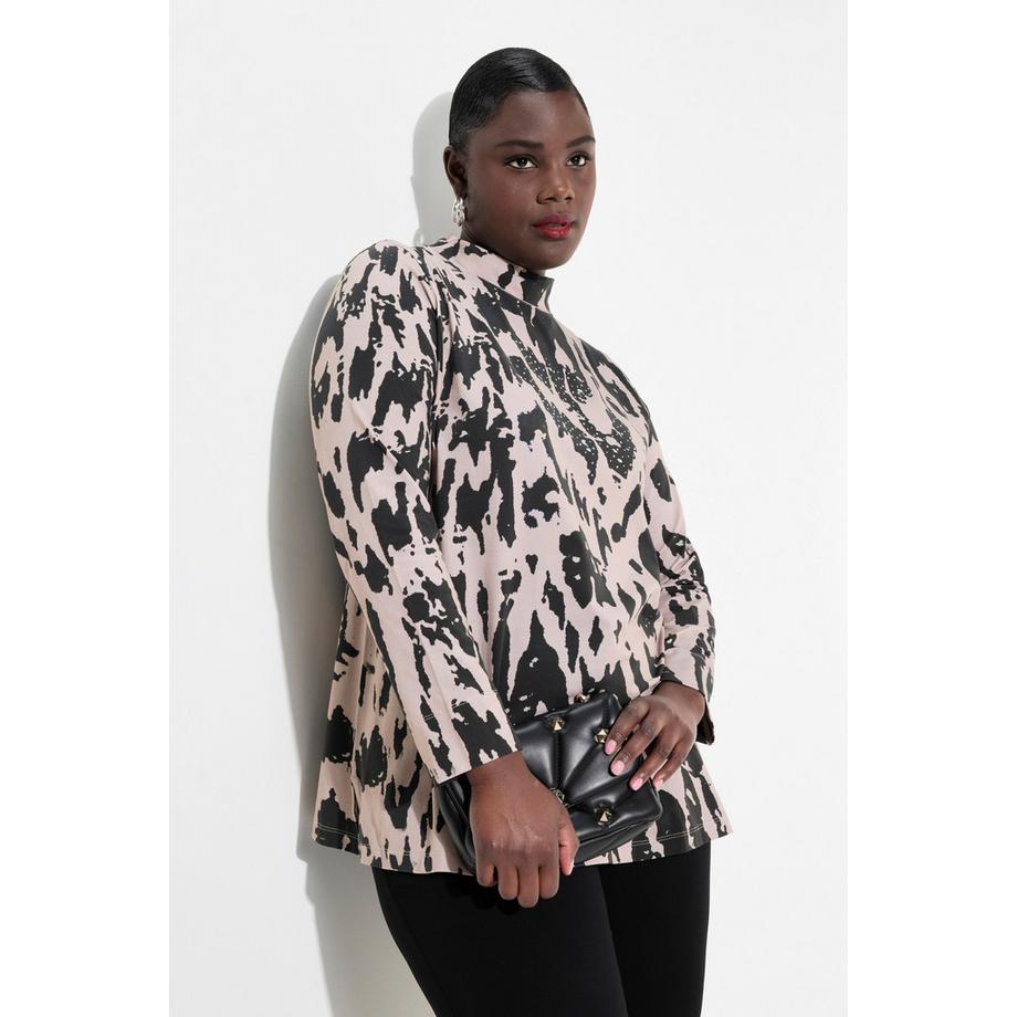 Ulla Popken T-shirt Manches Longues Col Montant Pierres Fantaisie Coupe Classic Fit  