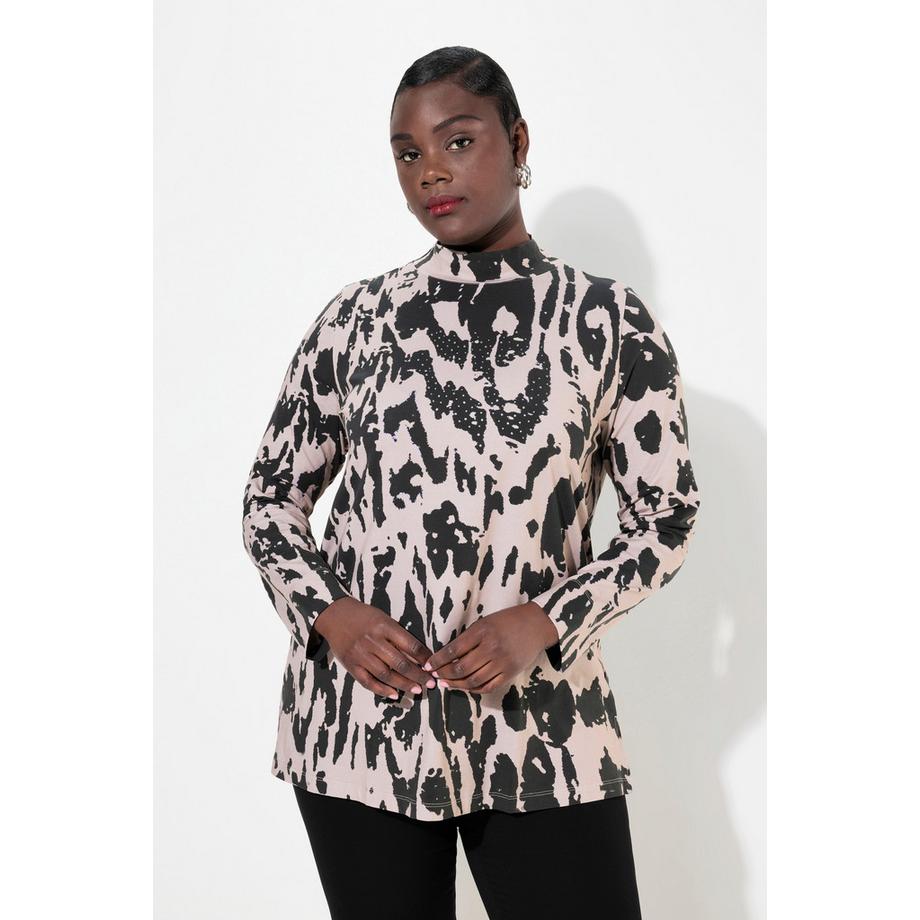 Ulla Popken T-shirt Manches Longues Col Montant Pierres Fantaisie Coupe Classic Fit  