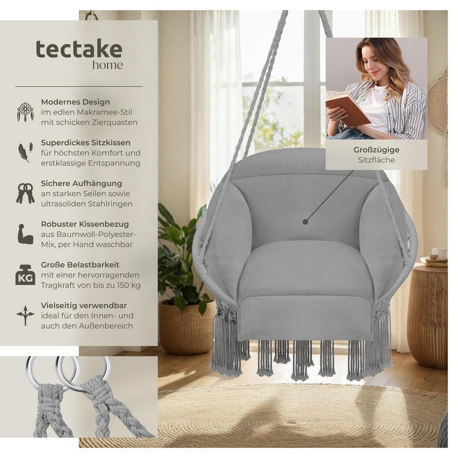 Tectake Fauteuil suspendu SAMIRA avec un coussin d'assise épais  