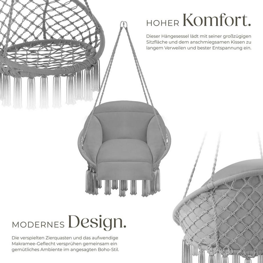 Tectake Fauteuil suspendu SAMIRA avec un coussin d'assise épais  