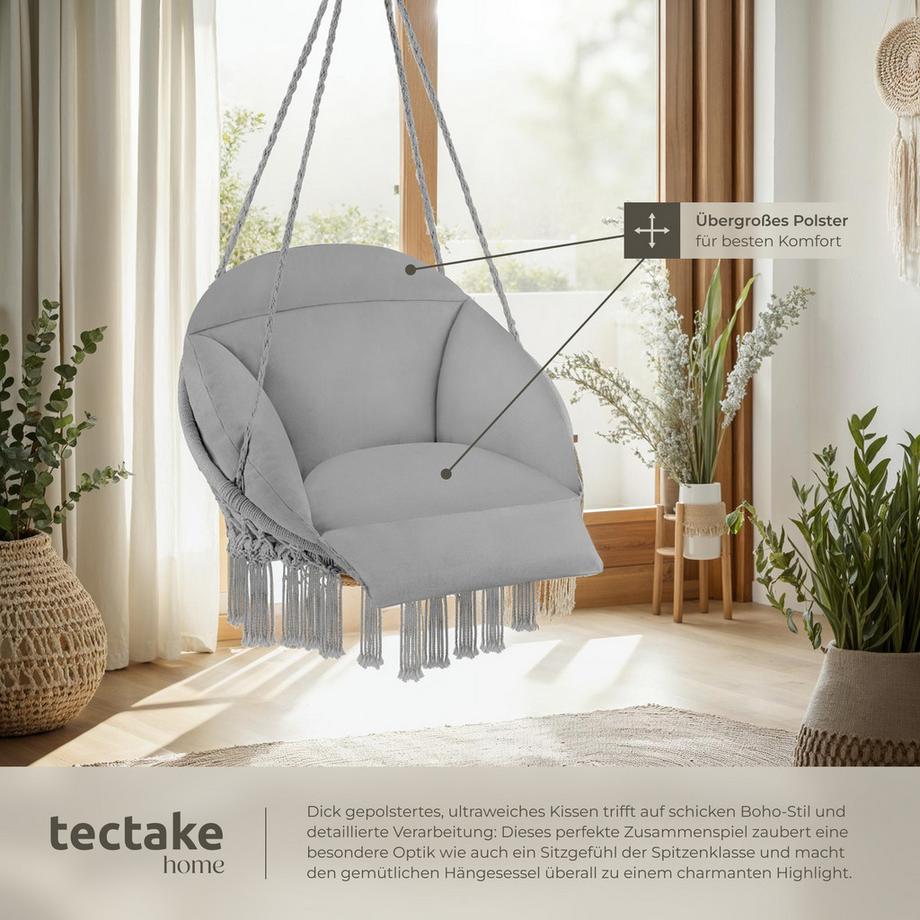 Tectake Fauteuil suspendu SAMIRA avec un coussin d'assise épais  