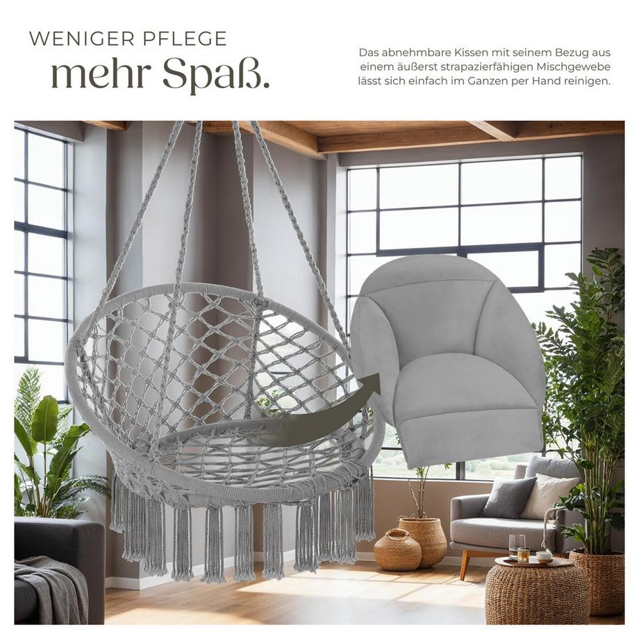 Tectake Fauteuil suspendu SAMIRA avec un coussin d'assise épais  