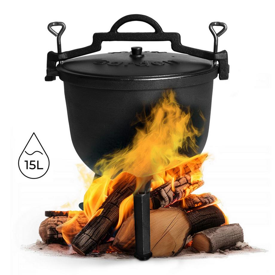 Chaudron en fonte sur pied 15L, pot de chasse, cheminée, grill MultiGarden