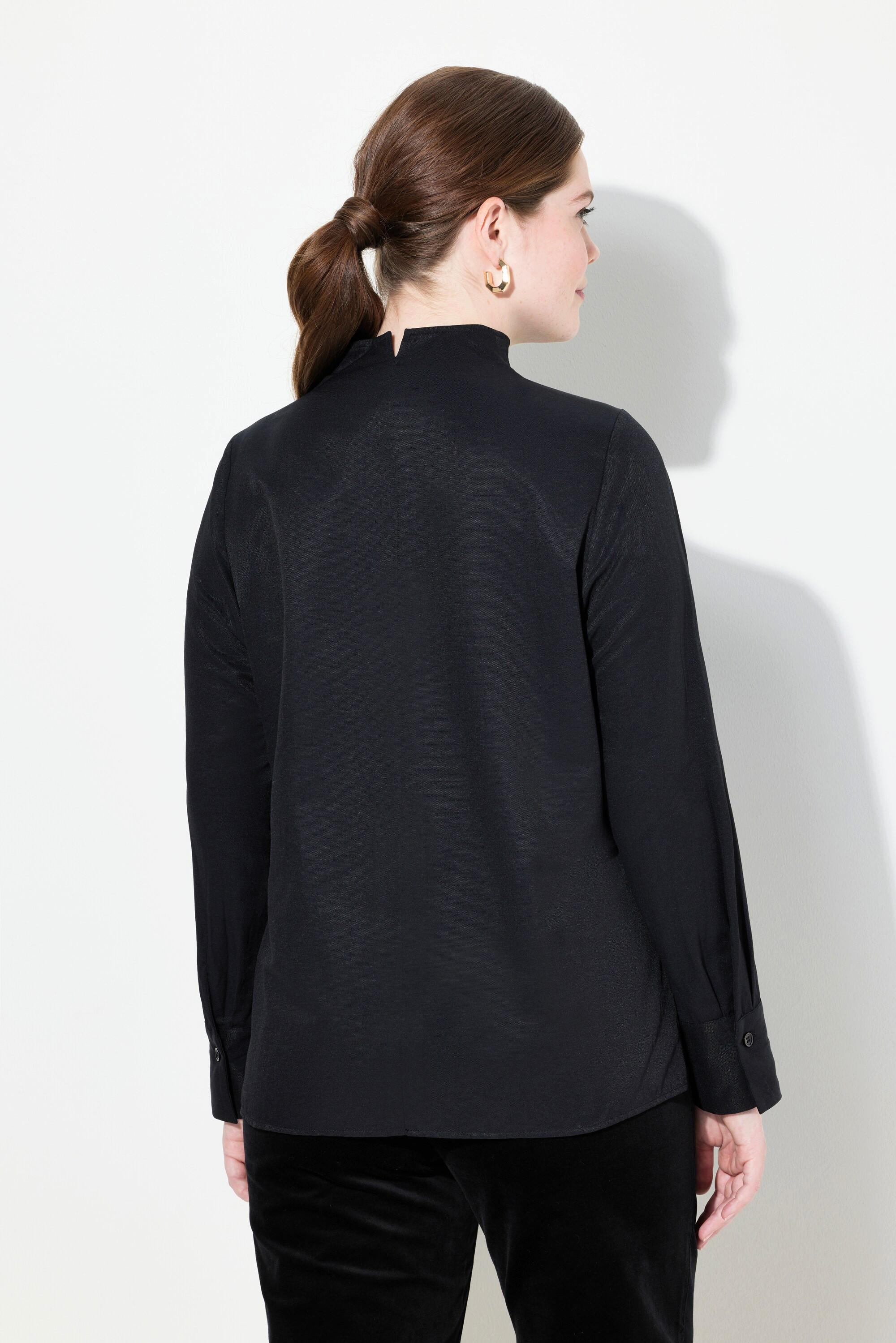 Ulla Popken  Blusa in tessuto Oxford con scollo montante e maniche lunghe 