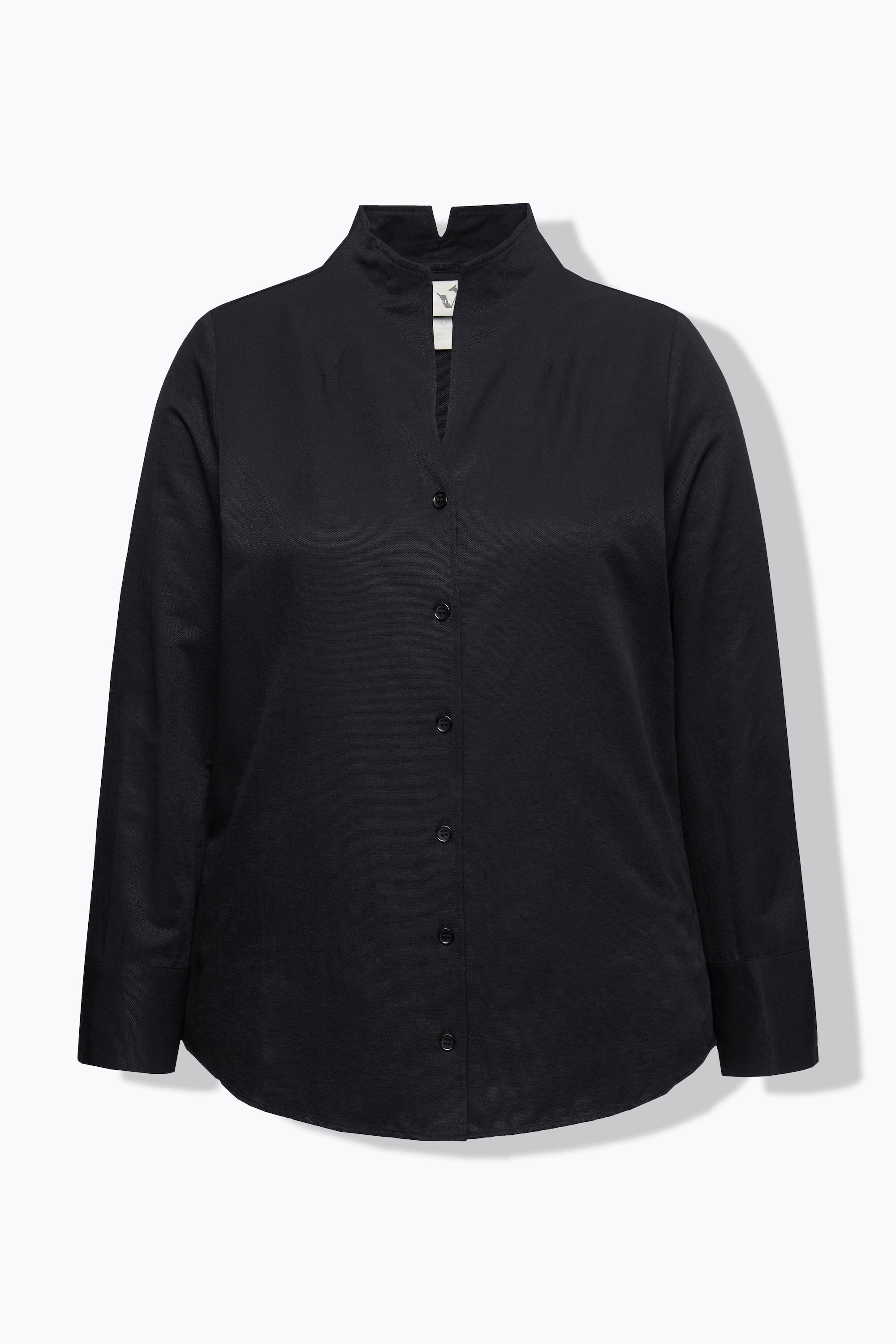 Ulla Popken  Blusa in tessuto Oxford con scollo montante e maniche lunghe 