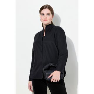 Ulla Popken  Blusa in tessuto Oxford con scollo montante e maniche lunghe 