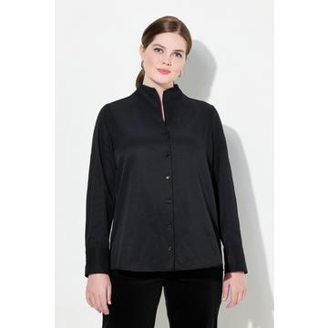 Blusa in tessuto Oxford con scollo montante e maniche lunghe