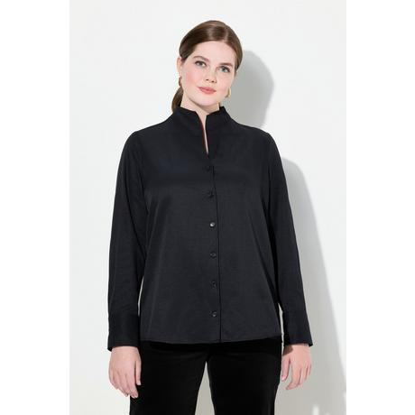 Ulla Popken Blusa in tessuto Oxford Collo a Calice Maniche Lunghe  
