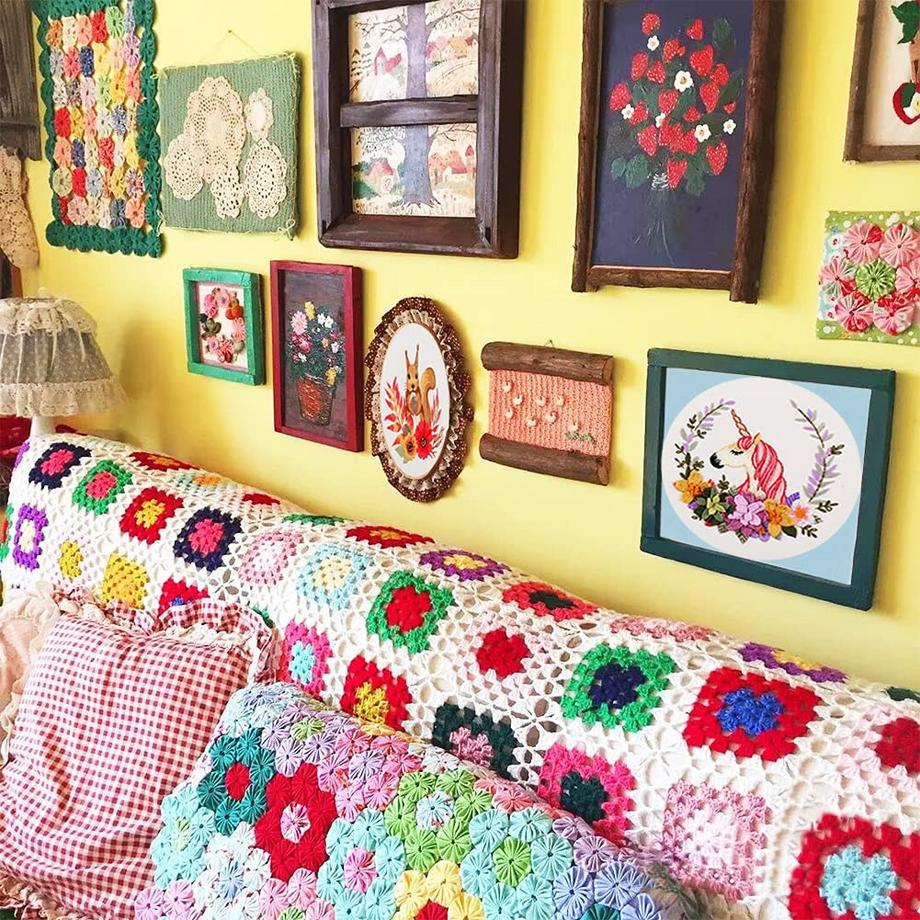 Activity-board  Kit de broderie pour débutant, kit de broderie, design floral, plantes, point de croix, kit d'outils de démarrage avec 3 pièces de cerceau de broderie en plastique, pour l'art, l'artisanat et le bricolage 