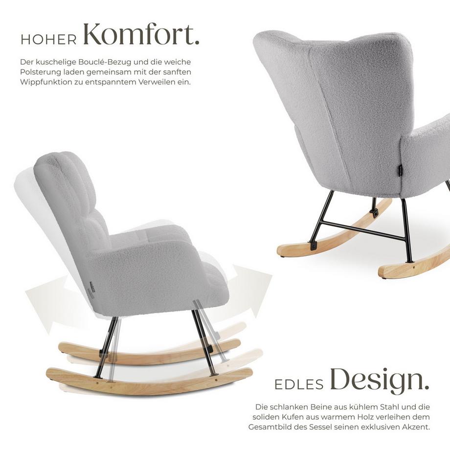 Tectake Sedia a dondolo Torve Imbottita con rivestimento in bouclé, motivo trapuntato  