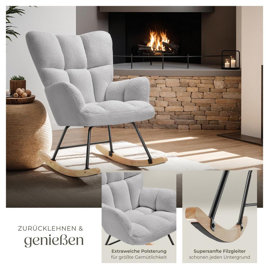 Tectake Sedia a dondolo Torve Imbottita con rivestimento in bouclé, motivo trapuntato  