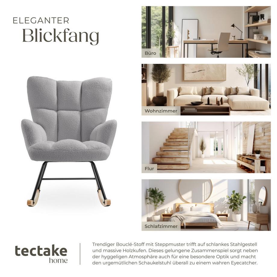 Tectake Schaukelstuhl Torve gepolstert mit Bouclé-Bezug, gesteppt große Rückenlehne  