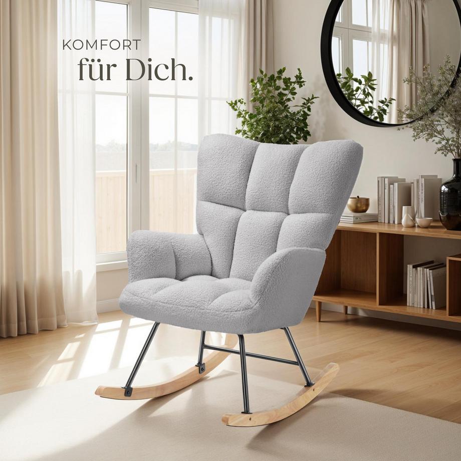 Tectake Schaukelstuhl Torve gepolstert mit Bouclé-Bezug, gesteppt große Rückenlehne  