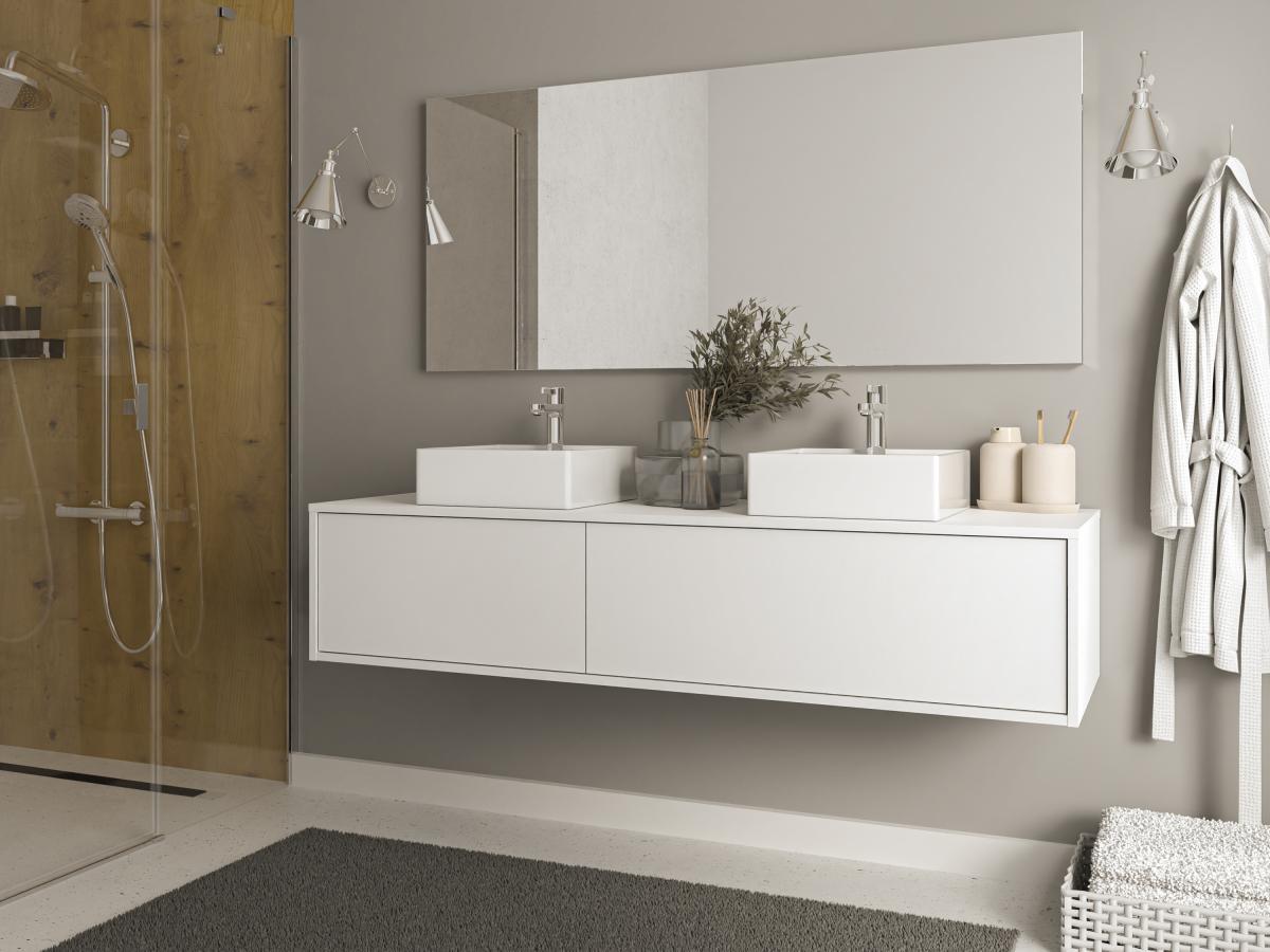 Vente-unique Mobile per bagno sospeso Bianco con lavabo doppio L150 cm - ISAURE II  