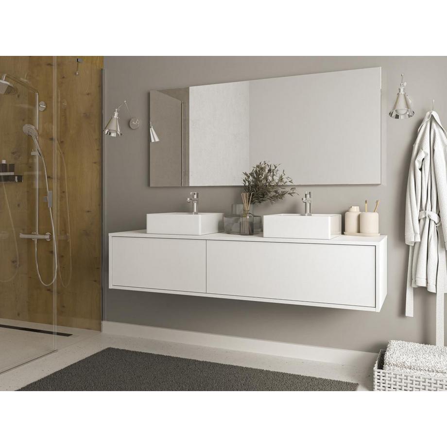 Vente-unique Meuble de salle de bain suspendu blanc avec double vasque - L150 cm - ISAURE II  