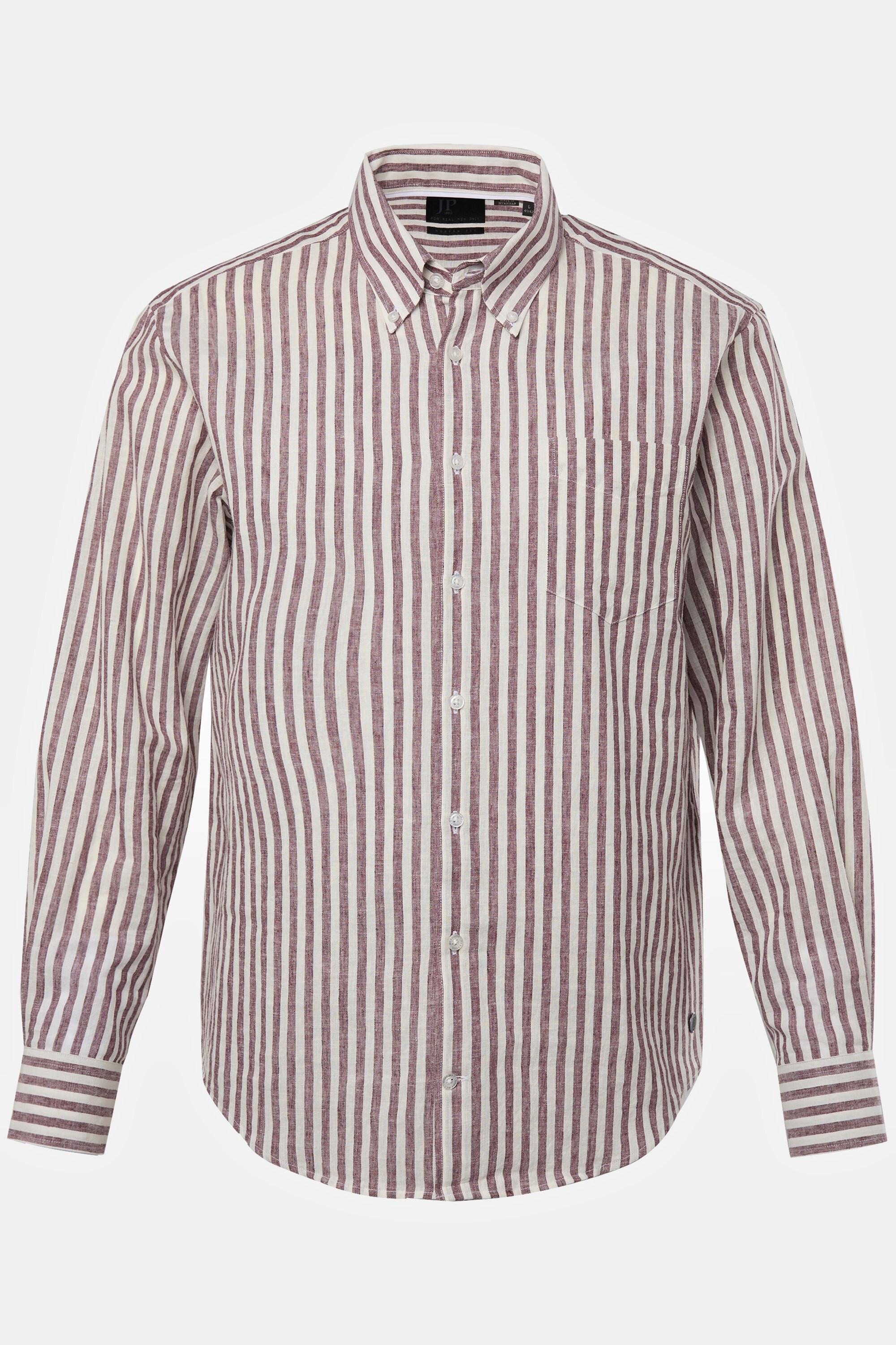 JP1880  Camicia a righe in misto lino con vestibilità moderna, colletto button-down e maniche lunghe, fino alla tg. 8XL 