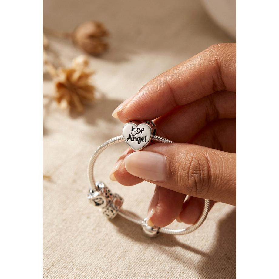 Maxte  Silver Heart Angel Bead Perle 