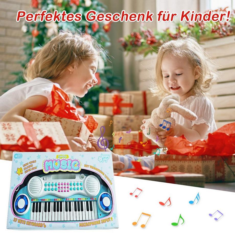 B2X  37 Tasten Digital-Piano Kinder Keyboard Klaviertastatur mit Mikrofon 48 x 20 x 38 cm Blau 