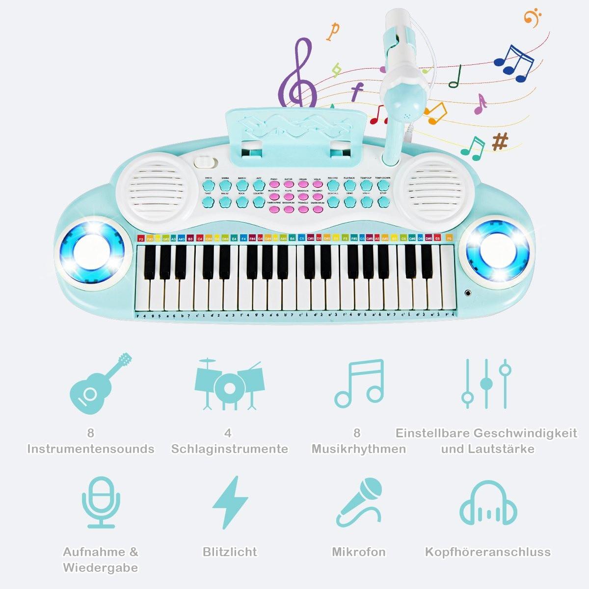 B2X  37 Tasten Digital-Piano Kinder Keyboard Klaviertastatur mit Mikrofon 48 x 20 x 38 cm Blau 