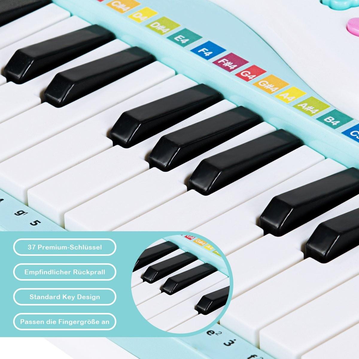 B2X  37 Tasten Digital-Piano Kinder Keyboard Klaviertastatur mit Mikrofon 48 x 20 x 38 cm Blau 