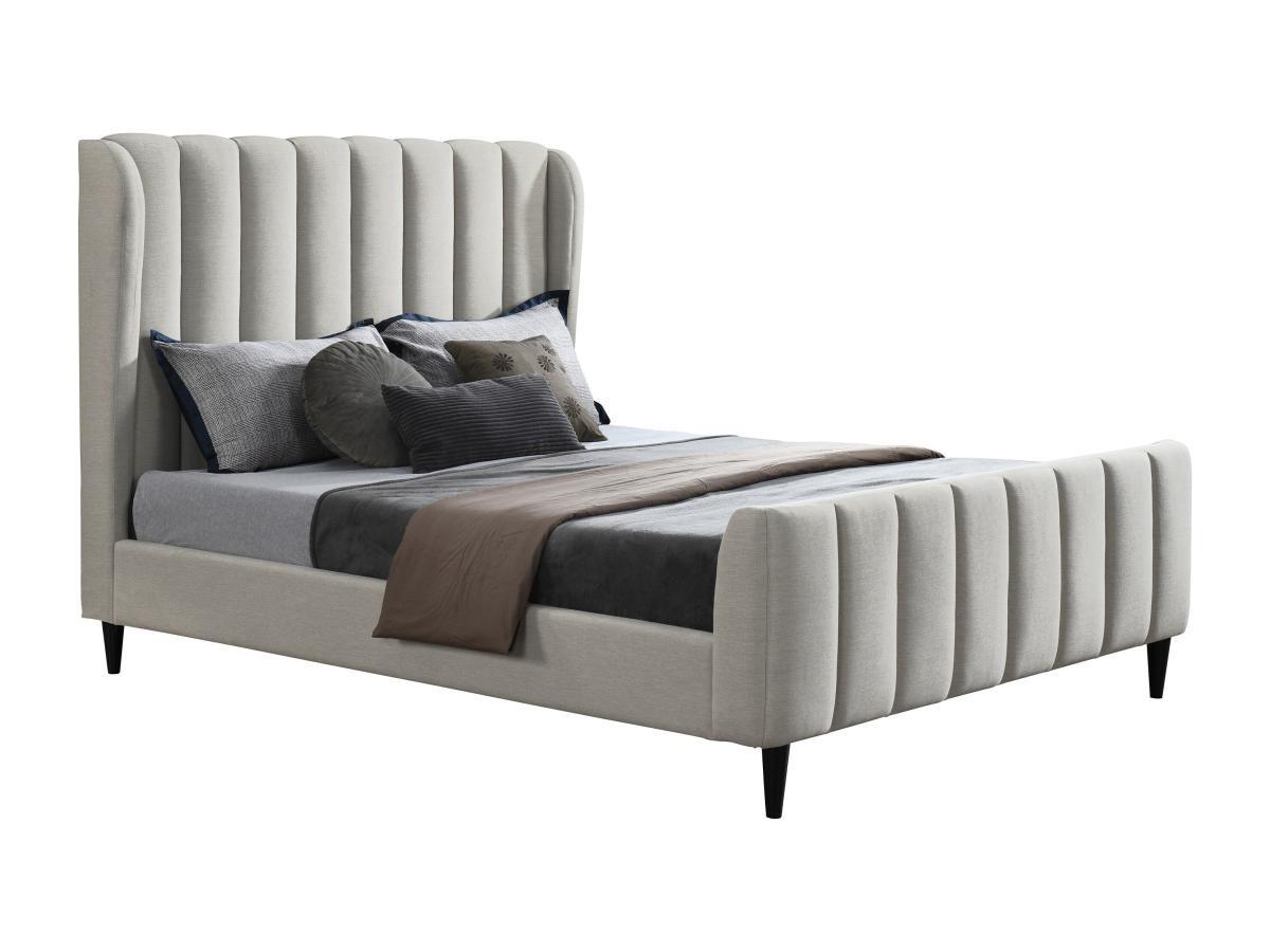 Vente-unique Letto 140 x 190 cm Tessuto con cuciture verticali Grigio + Materasso  - CASAGOTI  