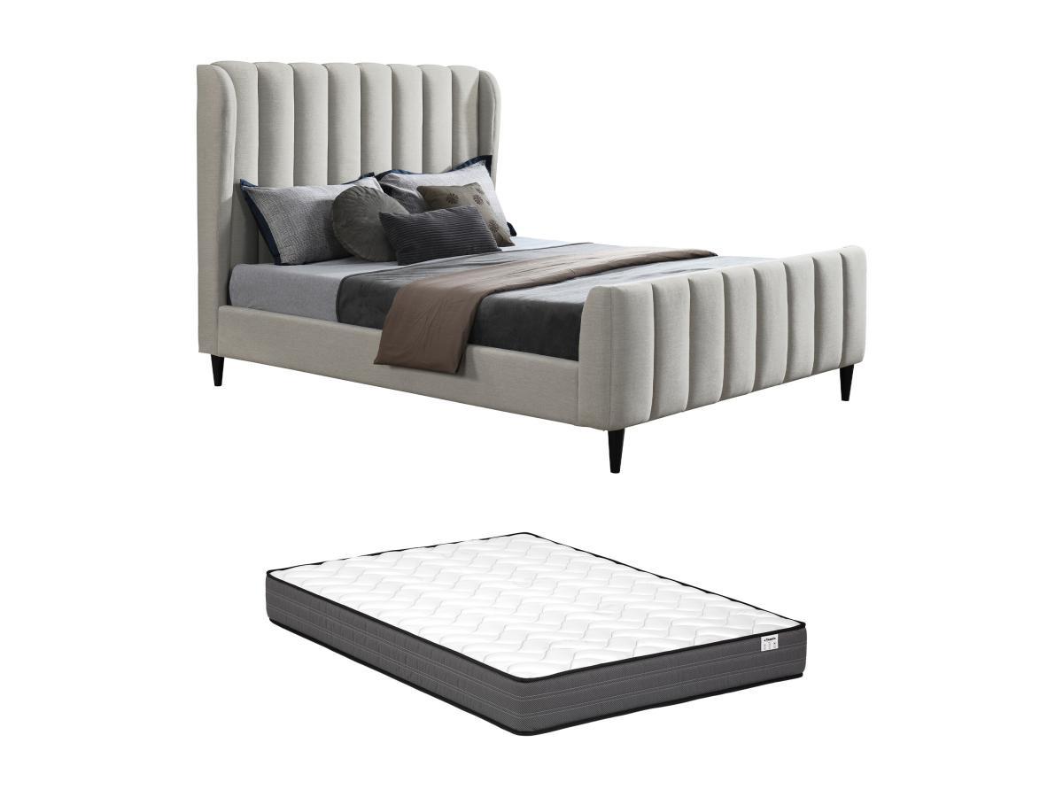 Vente-unique Letto 140 x 190 cm Tessuto con cuciture verticali Grigio + Materasso  - CASAGOTI  