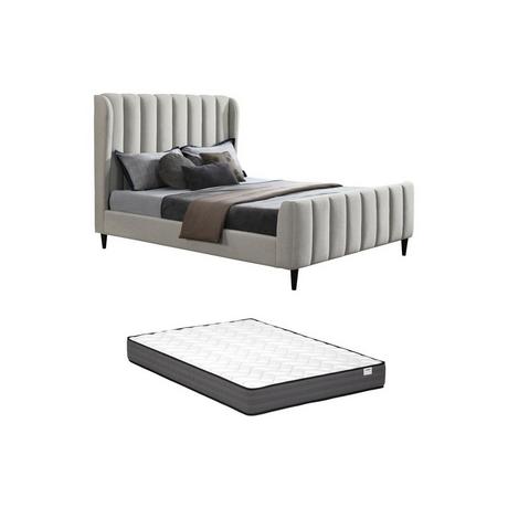 Vente-unique Letto 140 x 190 cm Tessuto con cuciture verticali Grigio + Materasso  - CASAGOTI  