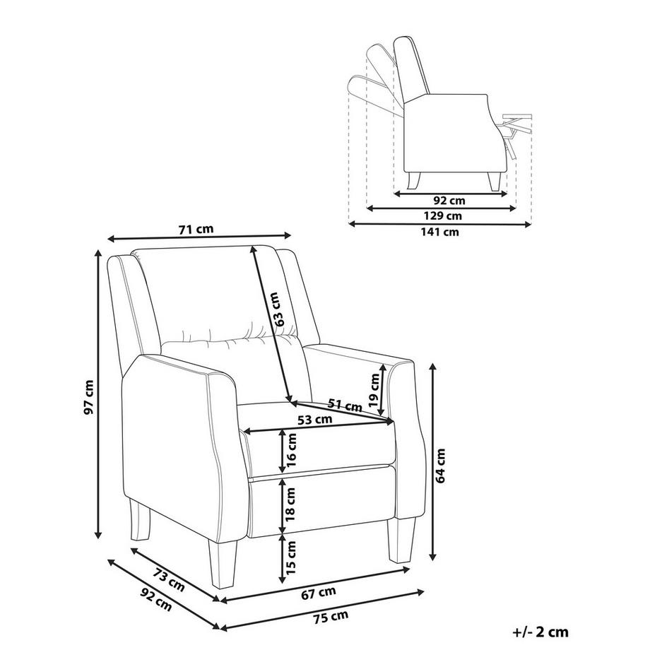 Beliani Fauteuil inclinable en Velours Rétro EGERSUND  
