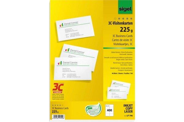 Sigel SIGEL Visitenkarten 85x55mm LP796 weiss, 225g 400 Stück  