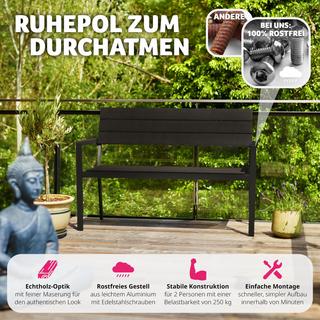 Tectake Gartenbank Line 2-Sitzer mit Aluminiumrahmen 128x59x88cm  