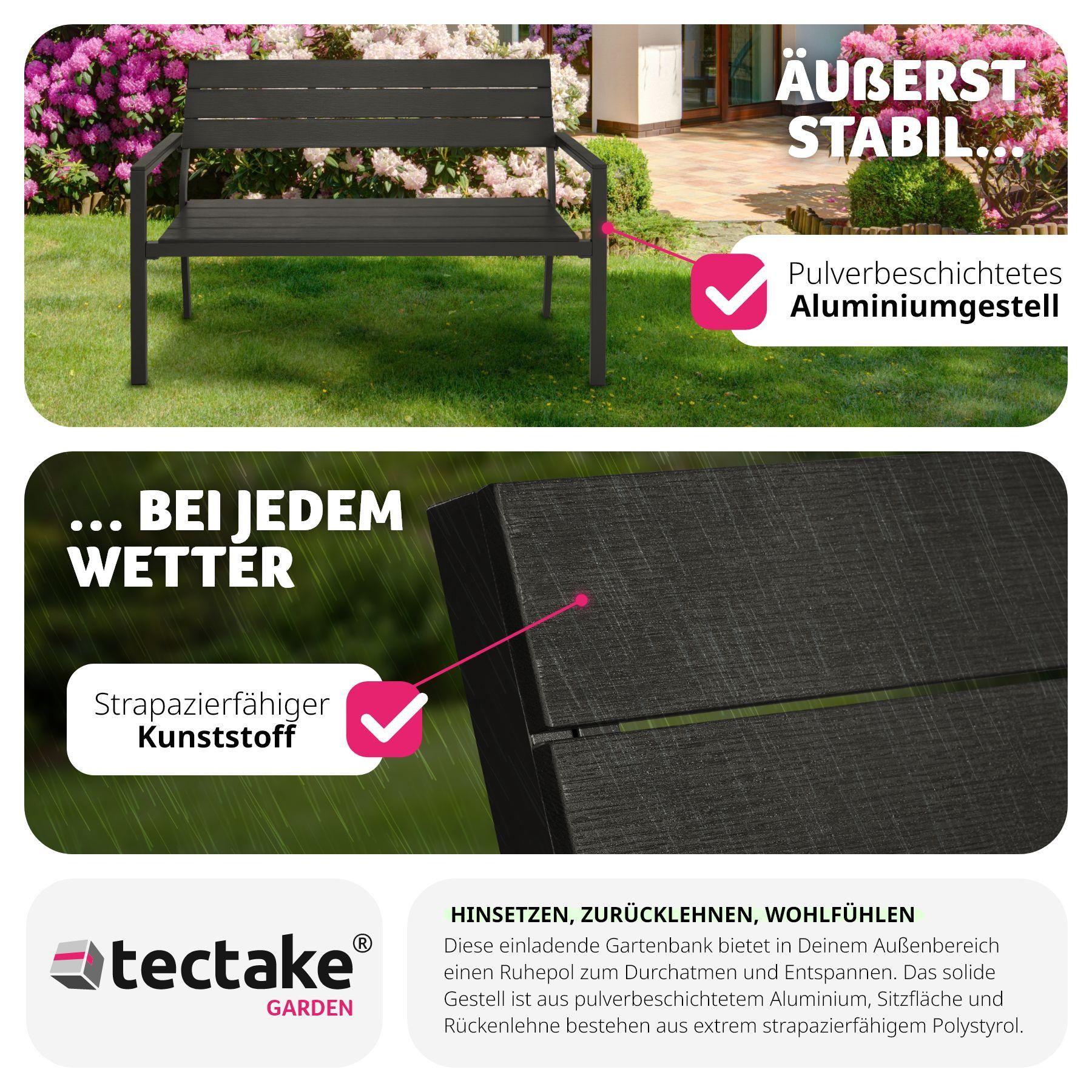 Tectake Gartenbank Line 2-Sitzer mit Aluminiumrahmen 128x59x88cm  