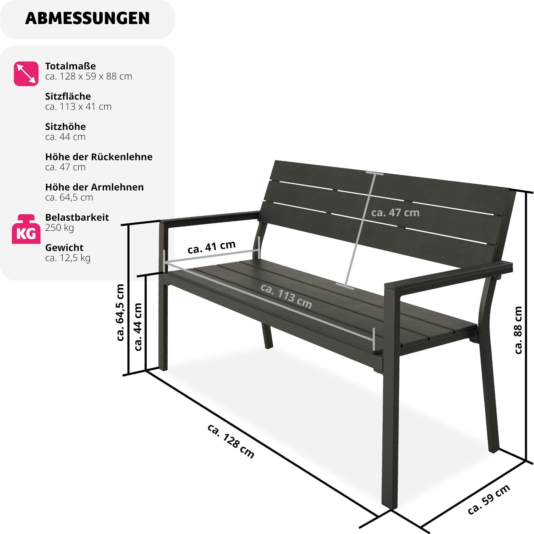 Tectake Gartenbank Line 2-Sitzer mit Aluminiumrahmen 128x59x88cm  