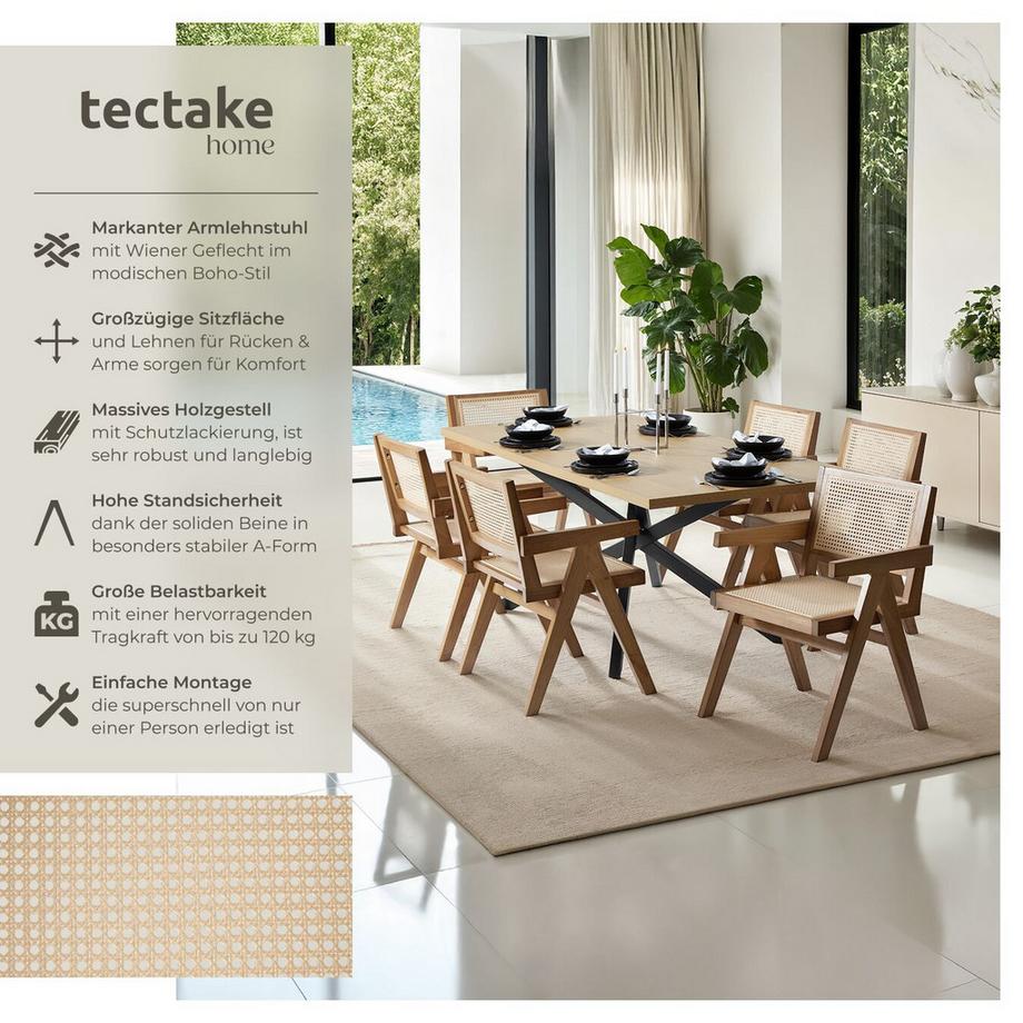 Tectake Sedia da pranzo Lissy con intreccio viennese, stile boho  