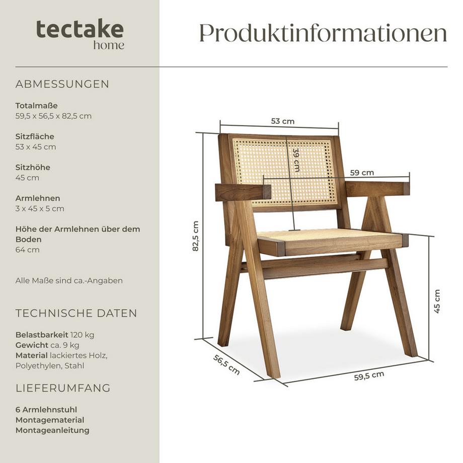 Tectake Sedia da pranzo Lissy con intreccio viennese, stile boho  