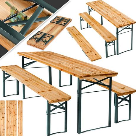 Tectake Table de jardin pliante 177 x 46 x 77 cm avec bancs  