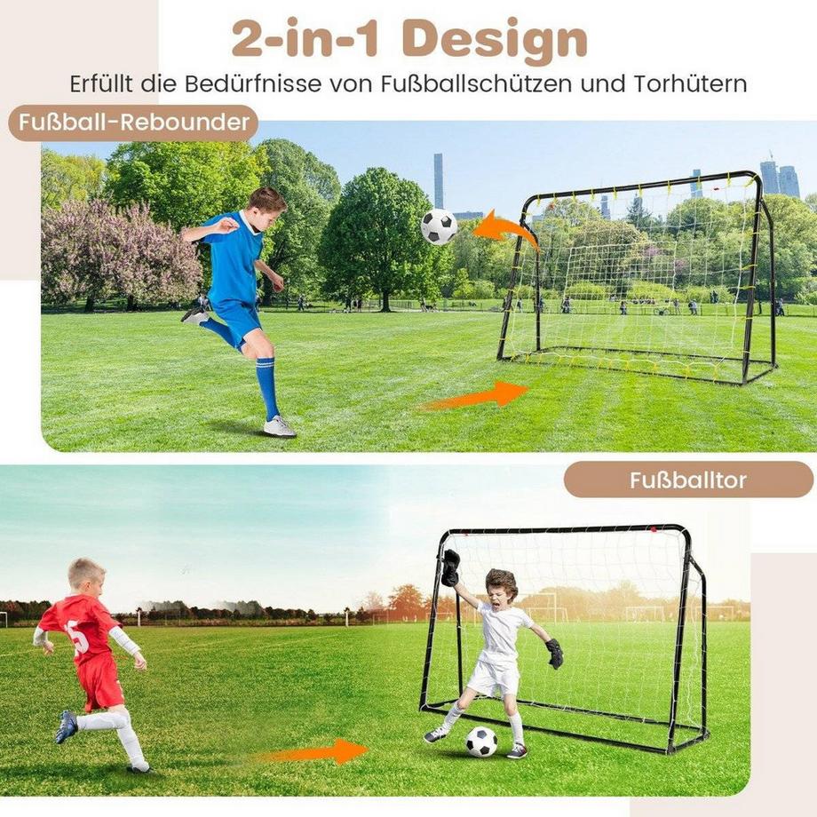 Northix  2 in 1 Fußballtor & Rebounder Fussballtore 187 x 60 x 102-122,5 cm Kinder Fußballtor-Set höhenverstellbar Schwarz 