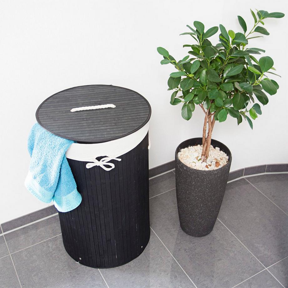B2X Panier à linge rond en bambou  