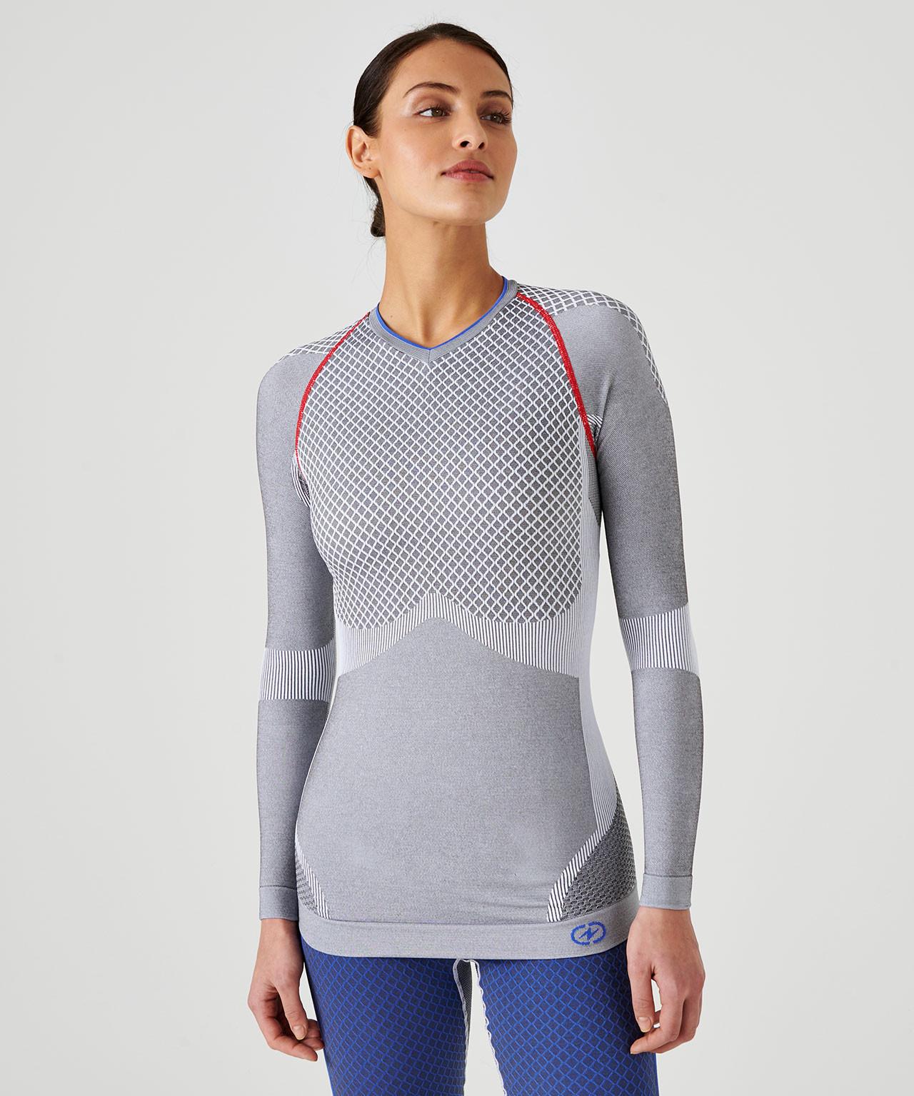 Image of T-shirt Mit V-ausschnitt Activ Body Thermolactyl Grad 3 - Sport Damen Grau XS/S