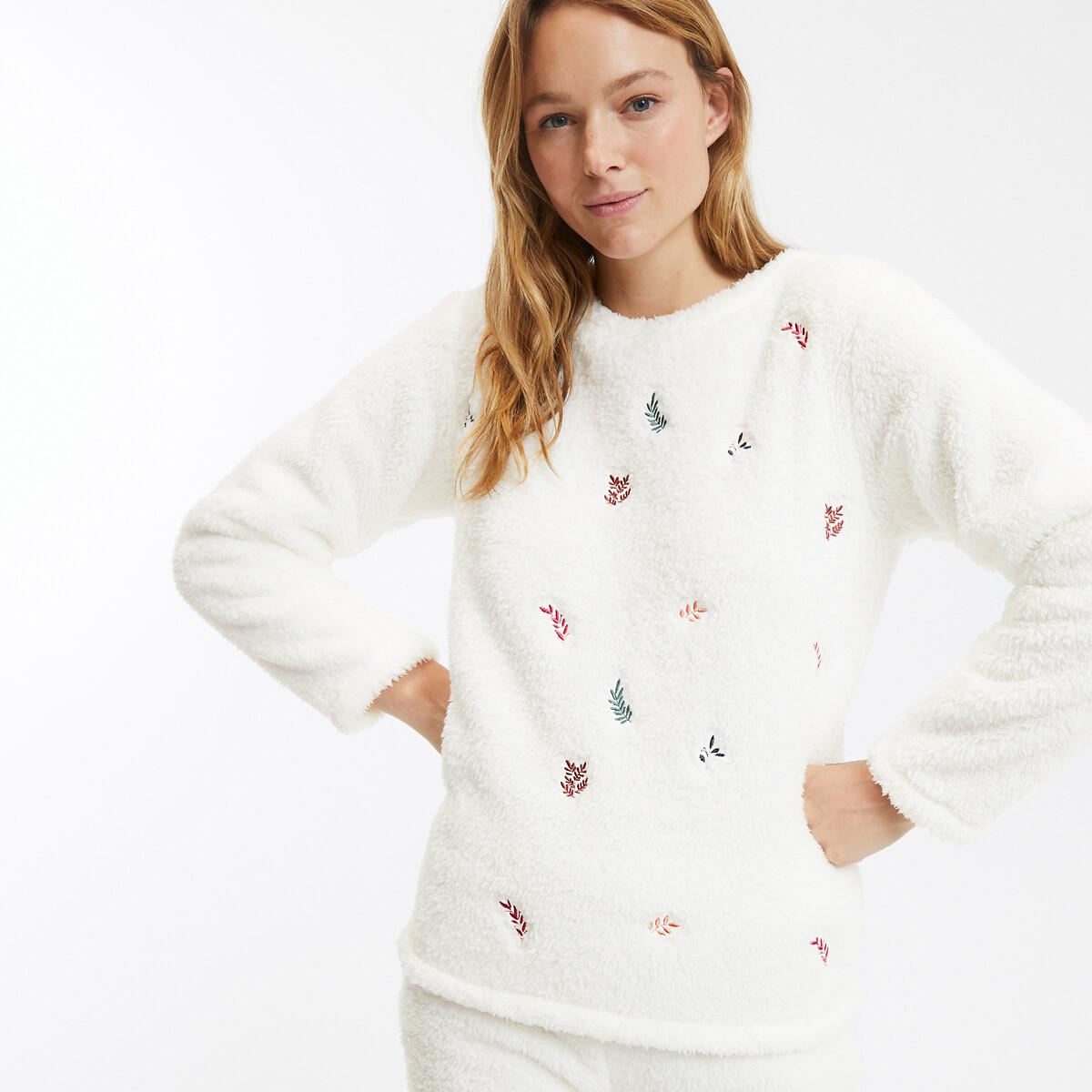 La Redoute Collections  Pyjama aus Fleece mit Blätterstickerei 