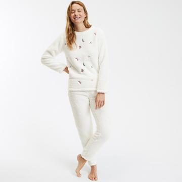 Pyjama aus Fleece mit Blätterstickerei