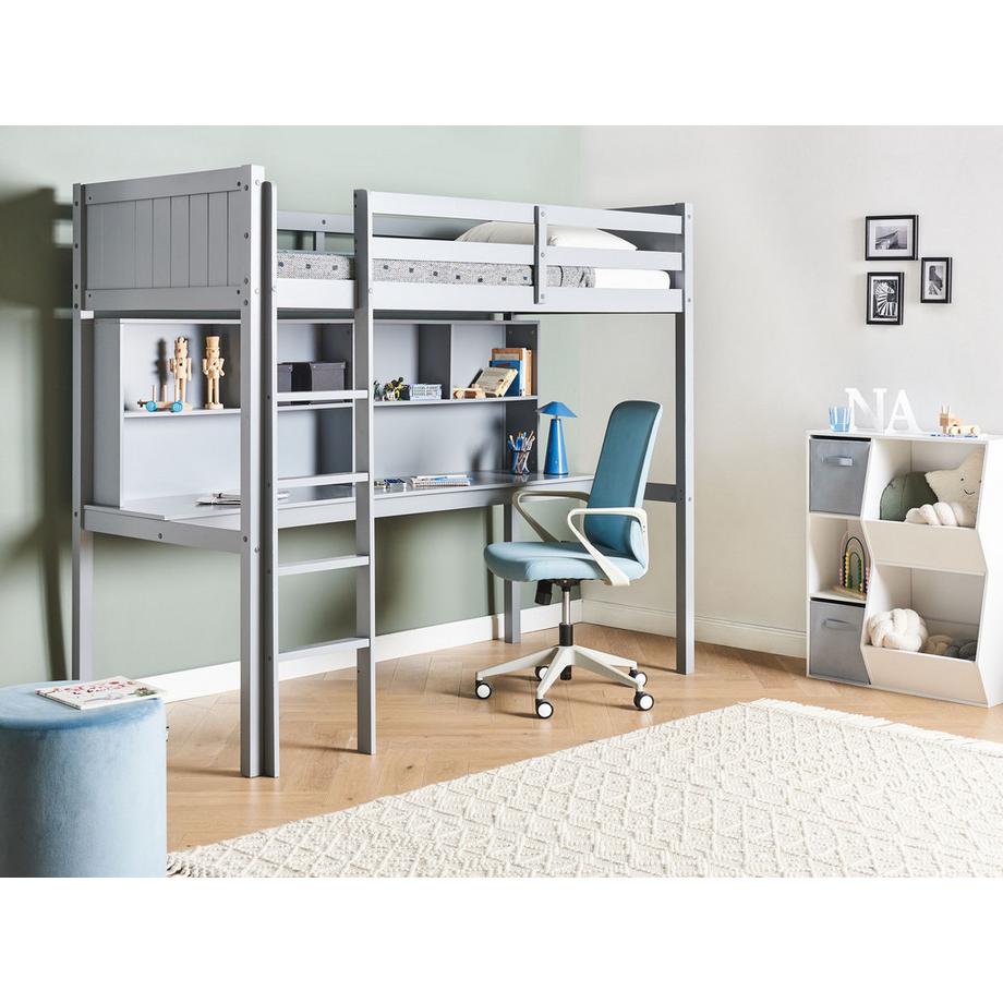 Beliani Letto matrimoniale alto con scrivania en Legno di pino  FOUCAMONT  